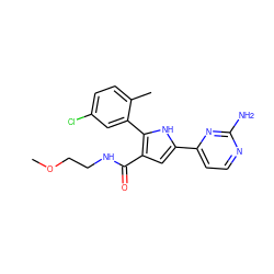 COCCNC(=O)c1cc(-c2ccnc(N)n2)[nH]c1-c1cc(Cl)ccc1C ZINC000203539951