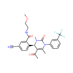 COCCNC(=O)c1cc(C#N)ccc1[C@@H]1C(C(C)=O)=C(C)N(c2cccc(C(F)(F)F)c2)C(=O)N1C ZINC001772656210