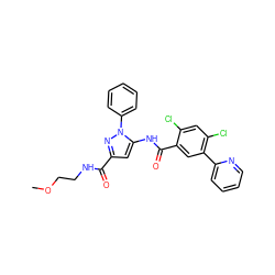 COCCNC(=O)c1cc(NC(=O)c2cc(-c3ccccn3)c(Cl)cc2Cl)n(-c2ccccc2)n1 ZINC001772593079