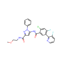 COCCNC(=O)c1cc(NC(=O)c2cc(-c3ncccc3F)c(F)cc2Cl)n(-c2ccccc2)n1 ZINC001772615266