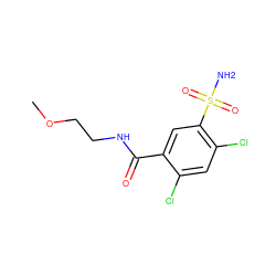 COCCNC(=O)c1cc(S(N)(=O)=O)c(Cl)cc1Cl ZINC000080023868