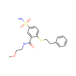 COCCNC(=O)c1cc(S(N)(=O)=O)ccc1SCCc1ccccc1 ZINC000049784979