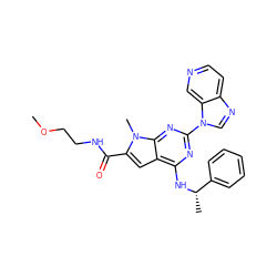 COCCNC(=O)c1cc2c(N[C@@H](C)c3ccccc3)nc(-n3cnc4ccncc43)nc2n1C ZINC000028822412