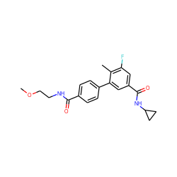 COCCNC(=O)c1ccc(-c2cc(C(=O)NC3CC3)cc(F)c2C)cc1 ZINC000071295065