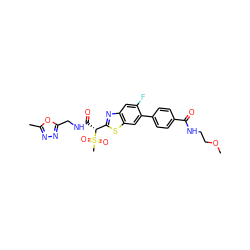 COCCNC(=O)c1ccc(-c2cc3sc([C@@H](C(=O)NCc4nnc(C)o4)S(C)(=O)=O)nc3cc2F)cc1 ZINC000145505457