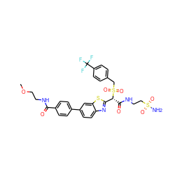 COCCNC(=O)c1ccc(-c2ccc3nc([C@@H](C(=O)NCCS(N)(=O)=O)S(=O)(=O)Cc4ccc(C(F)(F)F)cc4)sc3c2)cc1 ZINC000261174457