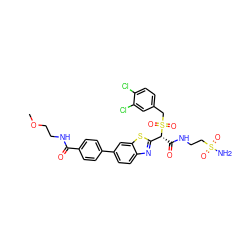 COCCNC(=O)c1ccc(-c2ccc3nc([C@@H](C(=O)NCCS(N)(=O)=O)S(=O)(=O)Cc4ccc(Cl)c(Cl)c4)sc3c2)cc1 ZINC000222120198