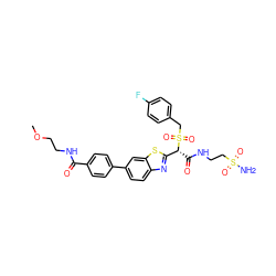 COCCNC(=O)c1ccc(-c2ccc3nc([C@@H](C(=O)NCCS(N)(=O)=O)S(=O)(=O)Cc4ccc(F)cc4)sc3c2)cc1 ZINC000222119243