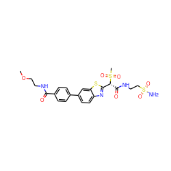 COCCNC(=O)c1ccc(-c2ccc3nc([C@@H](C(=O)NCCS(N)(=O)=O)S(C)(=O)=O)sc3c2)cc1 ZINC000146075661