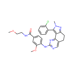 COCCNC(=O)c1ccc(Nc2ncc3c(n2)-c2c(nn(C)c2-c2ccccc2Cl)CC3)c(OC)c1 ZINC000141191764