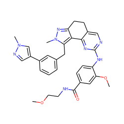 COCCNC(=O)c1ccc(Nc2ncc3c(n2)-c2c(nn(C)c2Cc2cccc(-c4cnn(C)c4)c2)CC3)c(OC)c1 ZINC000224958889