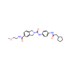 COCCNC(=O)c1ccc2c(c1)CN(C(=O)Nc1ccc(NC(=O)CC3CCCC3)cc1)C2 ZINC000167006133