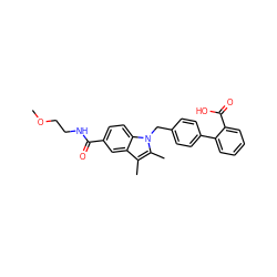 COCCNC(=O)c1ccc2c(c1)c(C)c(C)n2Cc1ccc(-c2ccccc2C(=O)O)cc1 ZINC000205970076