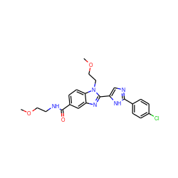 COCCNC(=O)c1ccc2c(c1)nc(-c1cnc(-c3ccc(Cl)cc3)[nH]1)n2CCOC ZINC000199570879