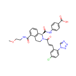 COCCNC(=O)c1cccc2c1CCN(C(=O)/C=C/c1cc(Cl)ccc1-n1cnnn1)[C@@H]2C(=O)Nc1ccc(C(=O)O)cc1 ZINC000224064943