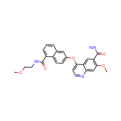 COCCNC(=O)c1cccc2cc(Oc3ccnc4cc(OC)c(C(N)=O)cc34)ccc12 ZINC000029134469