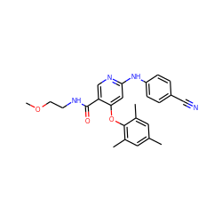 COCCNC(=O)c1cnc(Nc2ccc(C#N)cc2)cc1Oc1c(C)cc(C)cc1C ZINC000299830428