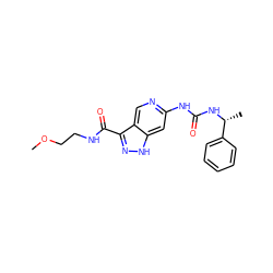 COCCNC(=O)c1n[nH]c2cc(NC(=O)N[C@H](C)c3ccccc3)ncc12 ZINC000205434106