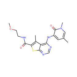 COCCNC(=O)c1sc2ncnc(Nc3cc(C)cn(C)c3=O)c2c1C ZINC000299868074