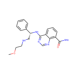 COCCNC[C@@H](Nc1ncnc2c(C(N)=O)cccc12)c1ccccc1 ZINC000114346331