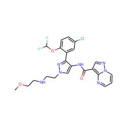 COCCNCCn1cc(NC(=O)c2cnn3cccnc23)c(-c2cc(Cl)ccc2OC(F)F)n1 ZINC001772611077