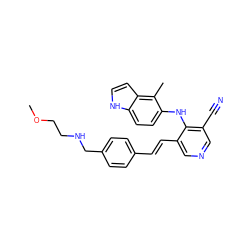 COCCNCc1ccc(/C=C/c2cncc(C#N)c2Nc2ccc3[nH]ccc3c2C)cc1 ZINC000049111095