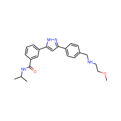 COCCNCc1ccc(-c2cc(-c3cccc(C(=O)NC(C)C)c3)[nH]n2)cc1 ZINC000066079532