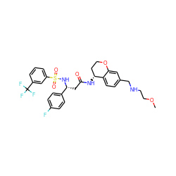 COCCNCc1ccc2c(c1)OCC[C@H]2NC(=O)C[C@@H](NS(=O)(=O)c1cccc(C(F)(F)F)c1)c1ccc(F)cc1 ZINC000028643133