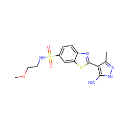 COCCNS(=O)(=O)c1ccc2nc(-c3c(C)n[nH]c3N)sc2c1 ZINC000114397801