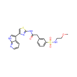 COCCNS(=O)(=O)c1cccc(CC(=O)Nc2nc(-c3c[nH]c4ncccc34)cs2)c1 ZINC000035921857