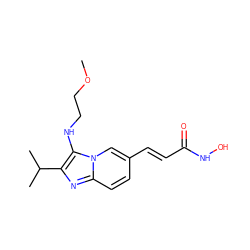 COCCNc1c(C(C)C)nc2ccc(/C=C/C(=O)NO)cn12 ZINC000136783711