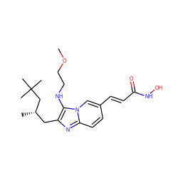 COCCNc1c(C[C@H](C)CC(C)(C)C)nc2ccc(/C=C/C(=O)NO)cn12 ZINC000136795064