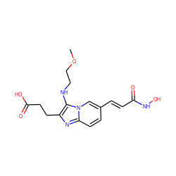 COCCNc1c(CCC(=O)O)nc2ccc(/C=C/C(=O)NO)cn12 ZINC000136783884