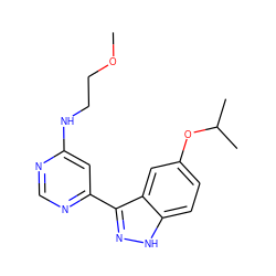 COCCNc1cc(-c2n[nH]c3ccc(OC(C)C)cc23)ncn1 ZINC000221182379