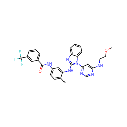 COCCNc1cc(-n2c(Nc3cc(NC(=O)c4cccc(C(F)(F)F)c4)ccc3C)nc3ccccc32)ncn1 ZINC000049925475