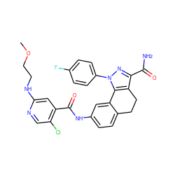 COCCNc1cc(C(=O)Nc2ccc3c(c2)-c2c(c(C(N)=O)nn2-c2ccc(F)cc2)CC3)c(Cl)cn1 ZINC000066065973