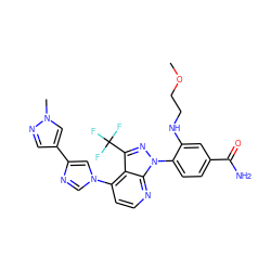 COCCNc1cc(C(N)=O)ccc1-n1nc(C(F)(F)F)c2c(-n3cnc(-c4cnn(C)c4)c3)ccnc21 ZINC000169703570