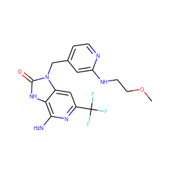 COCCNc1cc(Cn2c(=O)[nH]c3c(N)nc(C(F)(F)F)cc32)ccn1 ZINC000072124825