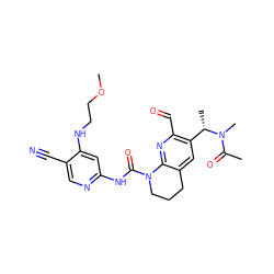 COCCNc1cc(NC(=O)N2CCCc3cc([C@H](C)N(C)C(C)=O)c(C=O)nc32)ncc1C#N ZINC001772629886