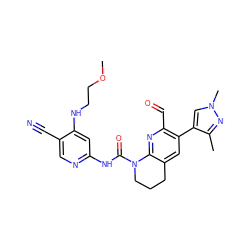 COCCNc1cc(NC(=O)N2CCCc3cc(-c4cn(C)nc4C)c(C=O)nc32)ncc1C#N ZINC001772630943