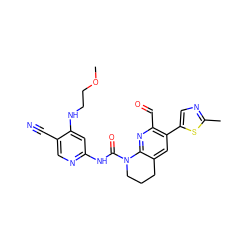 COCCNc1cc(NC(=O)N2CCCc3cc(-c4cnc(C)s4)c(C=O)nc32)ncc1C#N ZINC001772631377