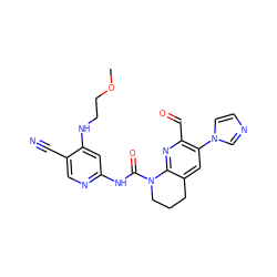 COCCNc1cc(NC(=O)N2CCCc3cc(-n4ccnc4)c(C=O)nc32)ncc1C#N ZINC001772580834