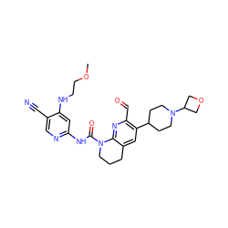 COCCNc1cc(NC(=O)N2CCCc3cc(C4CCN(C5COC5)CC4)c(C=O)nc32)ncc1C#N ZINC001772620844