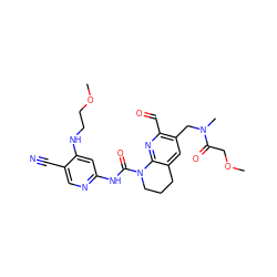 COCCNc1cc(NC(=O)N2CCCc3cc(CN(C)C(=O)COC)c(C=O)nc32)ncc1C#N ZINC001772645213