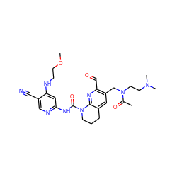 COCCNc1cc(NC(=O)N2CCCc3cc(CN(CCN(C)C)C(C)=O)c(C=O)nc32)ncc1C#N ZINC001772622007