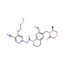 COCCNc1cc(NC(=O)N2CCCc3cc(CN4C(=O)COC[C@@H]4C)c(C=O)nc32)ncc1C#N ZINC001772592356