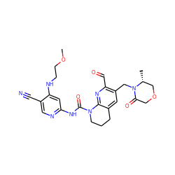 COCCNc1cc(NC(=O)N2CCCc3cc(CN4C(=O)COC[C@H]4C)c(C=O)nc32)ncc1C#N ZINC001772597310