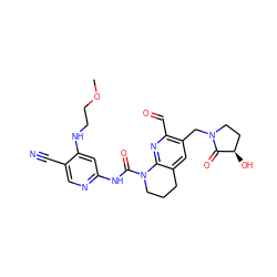 COCCNc1cc(NC(=O)N2CCCc3cc(CN4CC[C@@H](O)C4=O)c(C=O)nc32)ncc1C#N ZINC001772643405