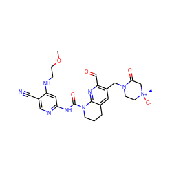 COCCNc1cc(NC(=O)N2CCCc3cc(CN4CC[N@@+](C)([O-])CC4=O)c(C=O)nc32)ncc1C#N ZINC001772579827