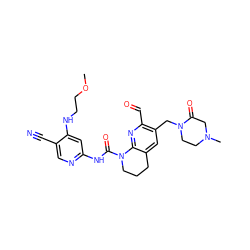 COCCNc1cc(NC(=O)N2CCCc3cc(CN4CCN(C)CC4=O)c(C=O)nc32)ncc1C#N ZINC000644165879